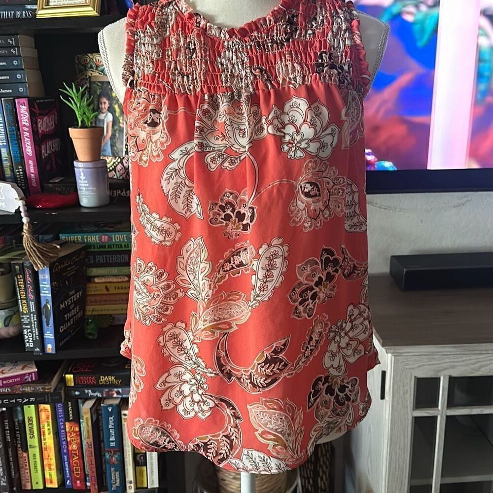 Spense Size small orange floral print blouse sleeveless
